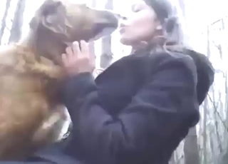 Outdoor pussy lick with sexy zoophile stepdaughter